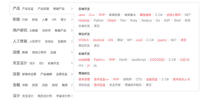 jQuery招聘网站左侧导航分类菜单代码