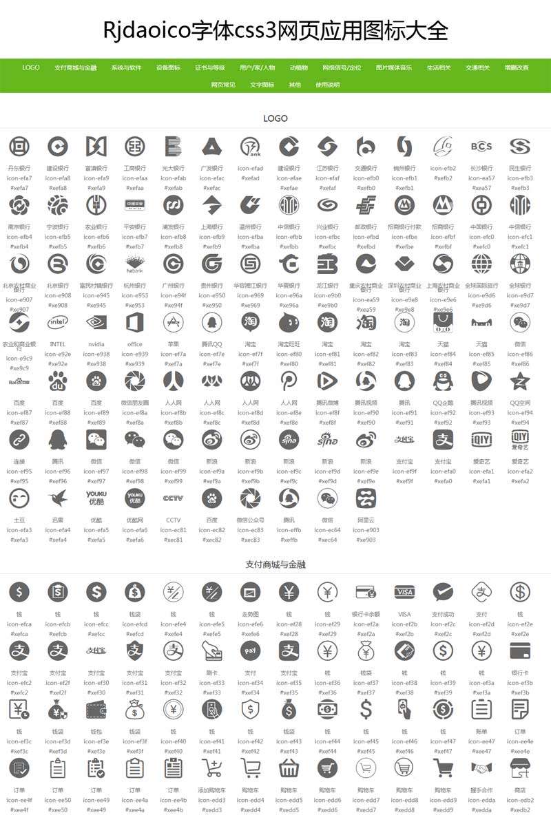css3制作Rjdaoico字体网页应用图标大全