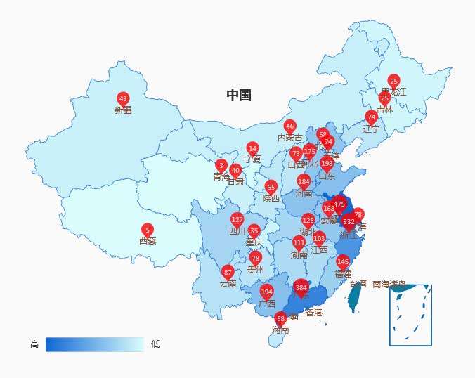 echarts全国门店销售地图分布代码