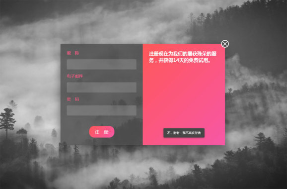 html5 css3模态窗口用户注册表单代码