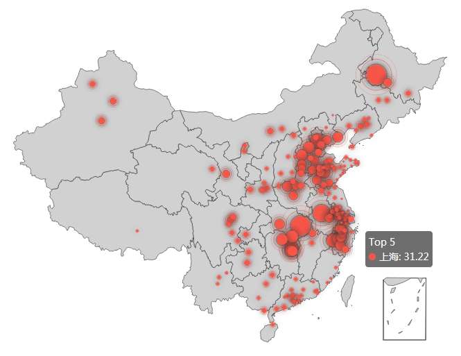 echarts中国地图热门城市分布代码