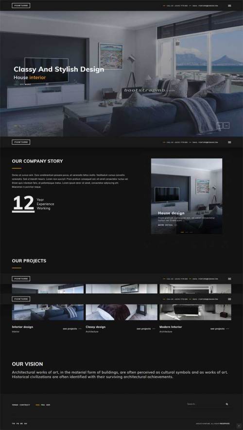 黑色的装修设计公司Bootstrap网站模板
