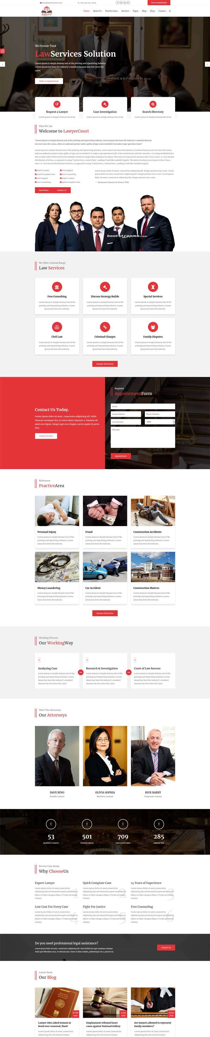 红色大气律师事务所网站Bootstrap模板