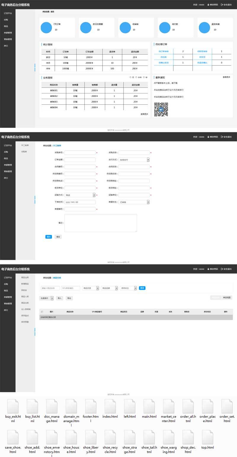 电子商务后台分销系统页面模板