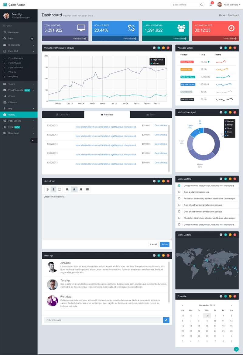 国外扁平化html5 bootstrap后台页面模板