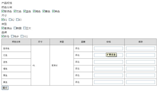 Jquery仿淘宝SKU商品添加属性代码