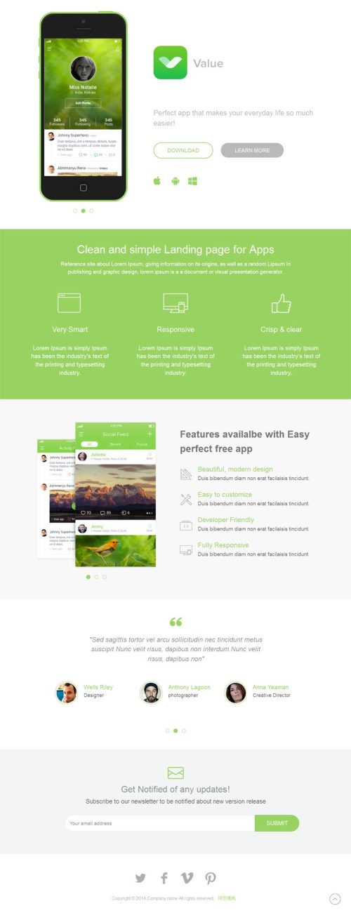 绿色的手机APP应用介绍响应式单页模板html源码下载
