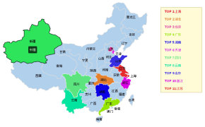 jquery map绘制中国地图显示各个地区分布排行榜