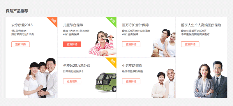 div css保险产品网格布局代码