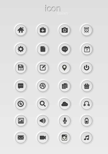 28个圆形灰色的手机界面图标工具包psd素材下载