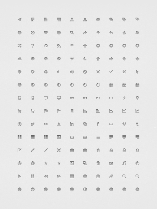 140个灰色带阴影的网页小图标PSD素材下载