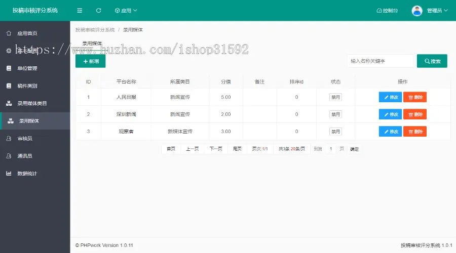 投稿审核评分系统,稿件评审管理,php源码