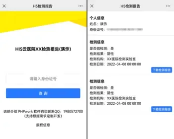 H5医院在线报告查询,HIS,PEIS,LIS检测电子报告查询,pdf报告单下载,php源码