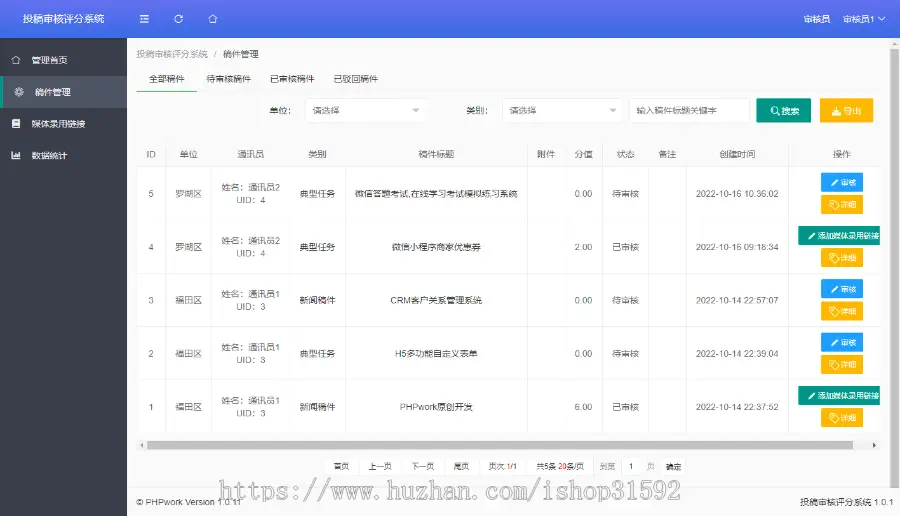 投稿审核评分系统,稿件评审管理,php源码