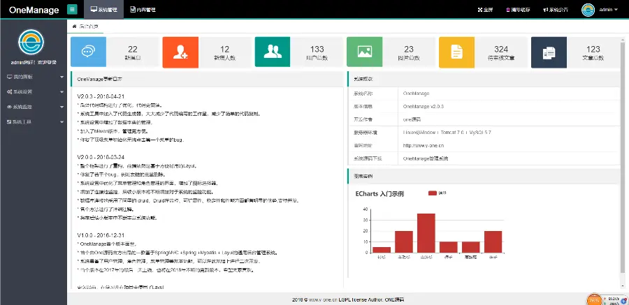 SpringMVC +Spring +Mybatis + Layui的通用后台管理系统OneManageV2.0 