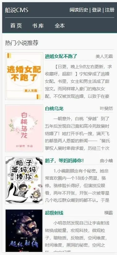 【包安装】船说CMS 极简自适应小说网站模板源码主题程序