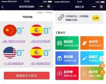 全球手机验证码发放+短视频去水印等组合微信小程序源码