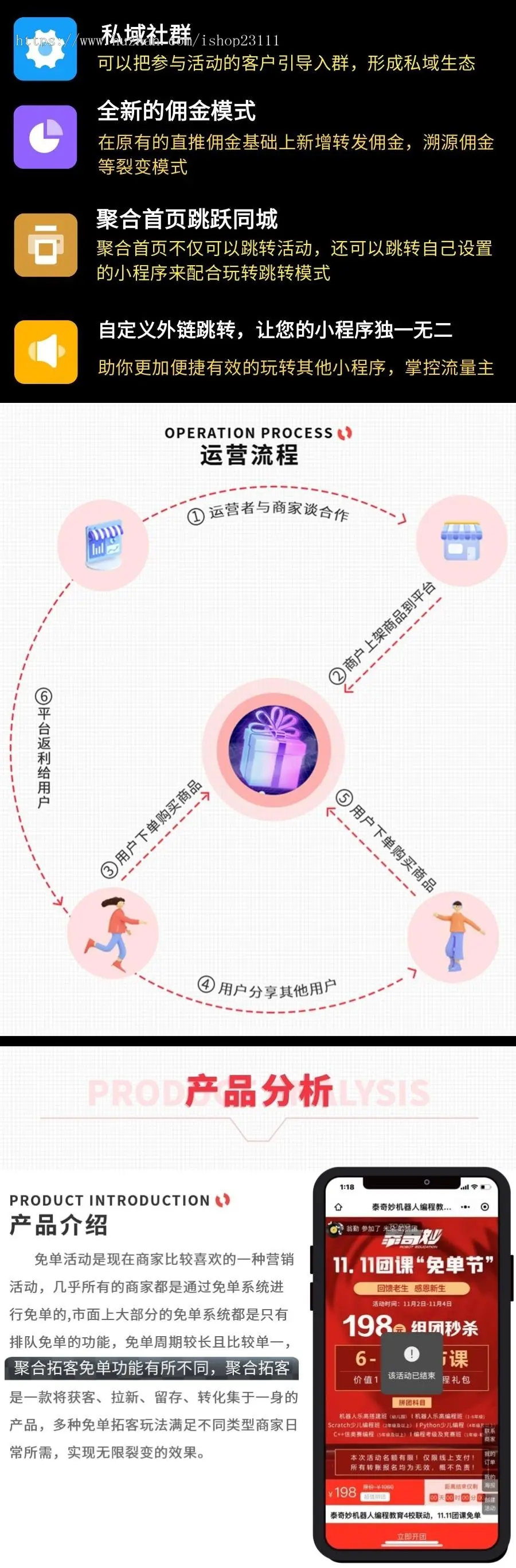 【原创开发】SAAS多开红包拓客营销小程序商城源码部署/团长免单/数据大屏/付费社群