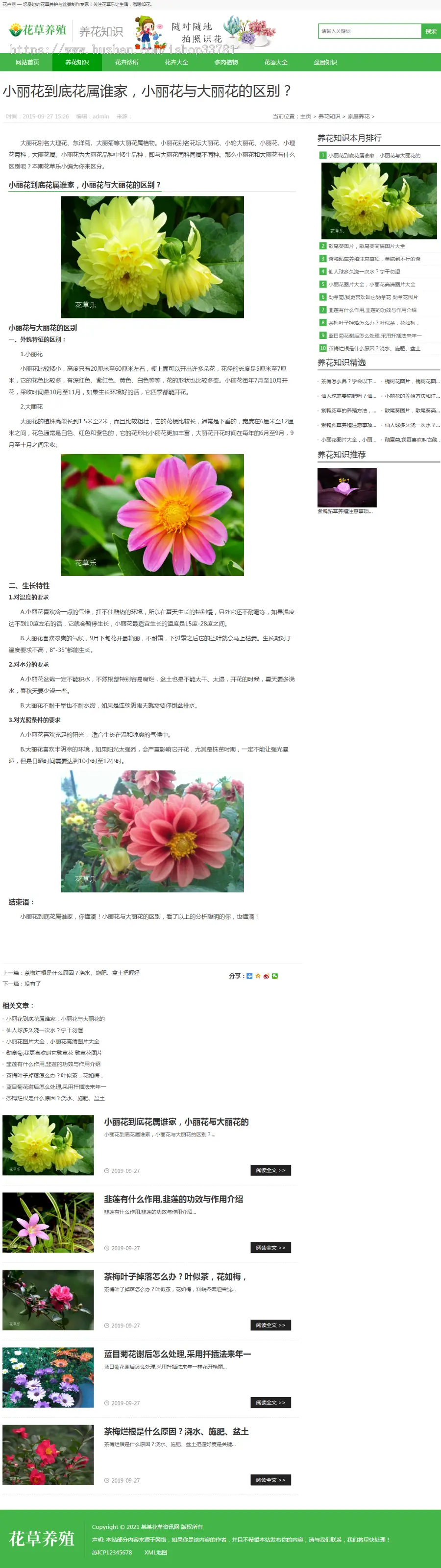 （带手机版数据同步）花卉养殖新闻资讯类织梦模板 绿色花草植物网站模板