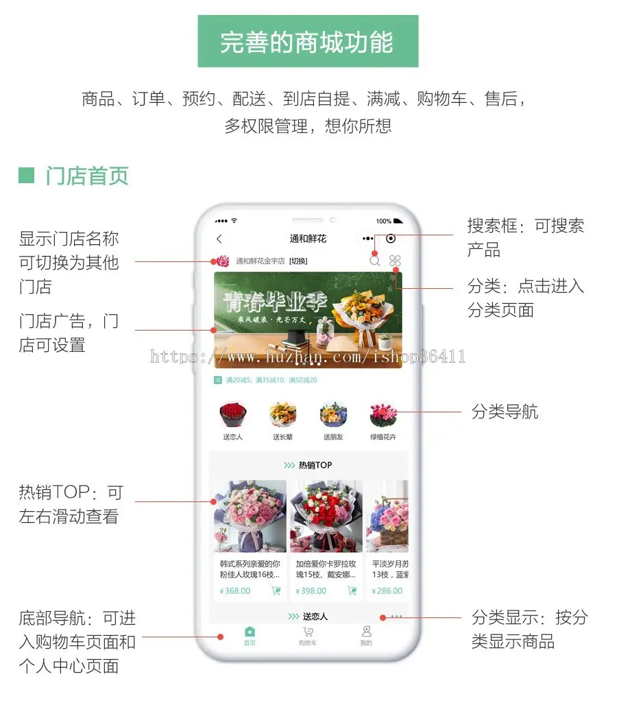 鲜花多店版小程序,连锁店满减商城系统