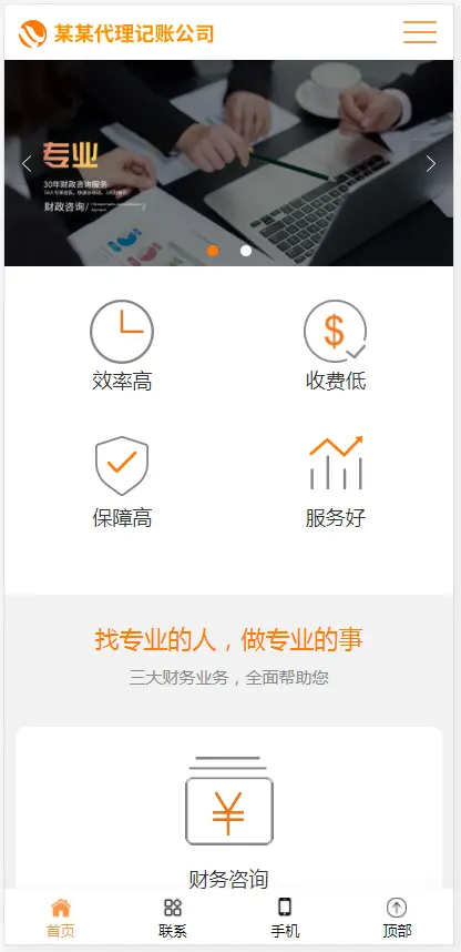（自适应手机版）响应式代理记账财政咨询服务类pbootcms网站模板 html5财务会计类网站