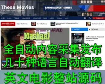 全自动无人值守 油管电影视频采集发布 英文网站 国外电影网站源码整站数据 机器人爬虫