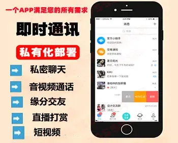 即时通讯app 私密聊天+语音视频通话+缘分交友+直播打赏+短视频