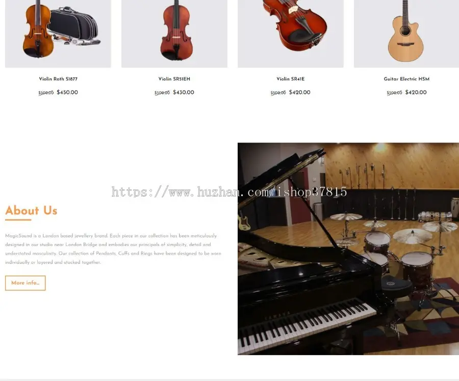 Shopify主题独立站网店音乐、艺术设备小提琴钢琴吉他模板跨境电商5种风格MagicSound 
