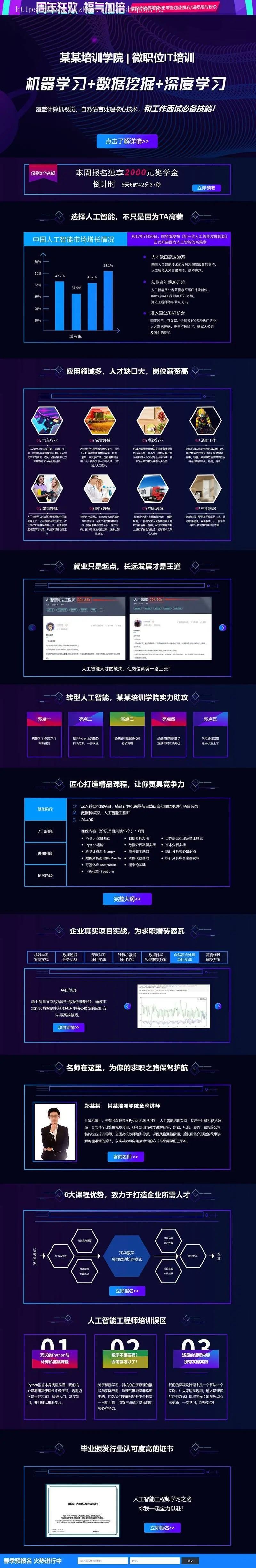 人工智能IT培训学院落地页宣传页专题页织梦网站模板