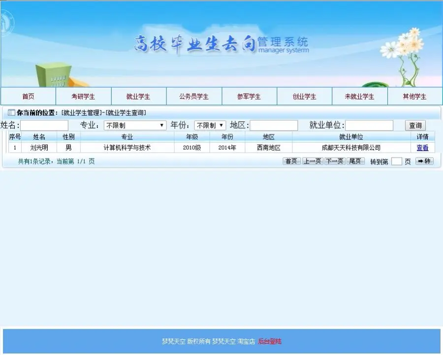 毕业生就业去向信息管理系统源码 毕业课程设计SSH2框架mysql java
