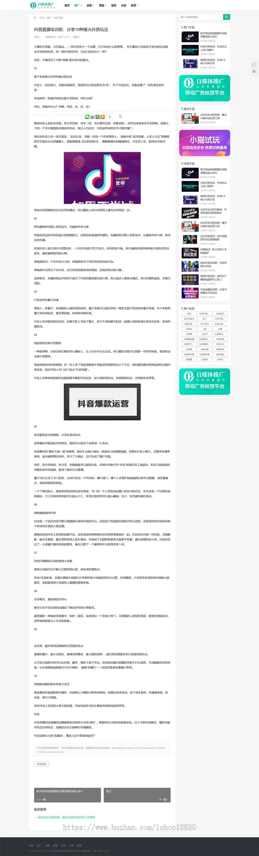 响应式自媒体运营培训教程thinkphp网站模板带后台可扩展小程序【含1个域名正版授权】