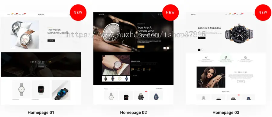 Shopify主题独立站网店现代、简约、干净的手表商店模板跨境电商5种风格Nirosi 