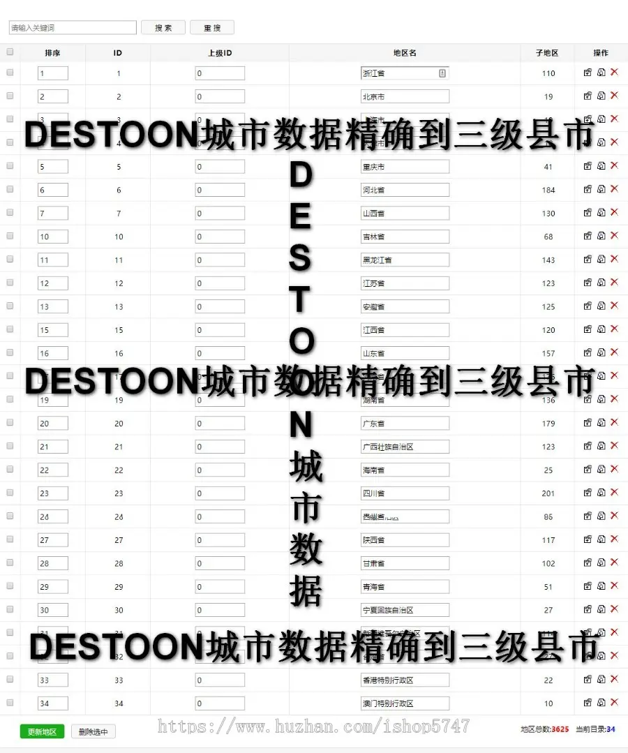 7.0 destoon 地区数据 三级地区,省市县 不含乡镇