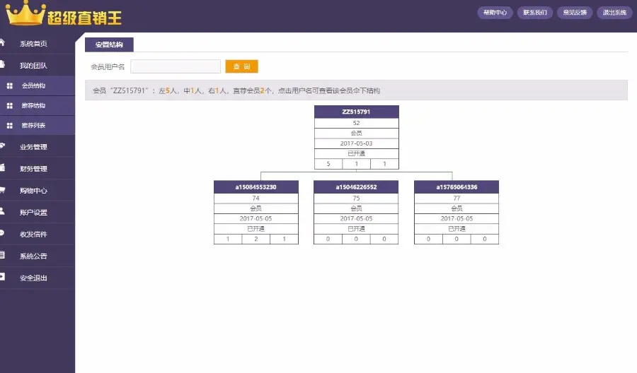 一推三组合式三三复制规则自有设置直销王PHP系统源码