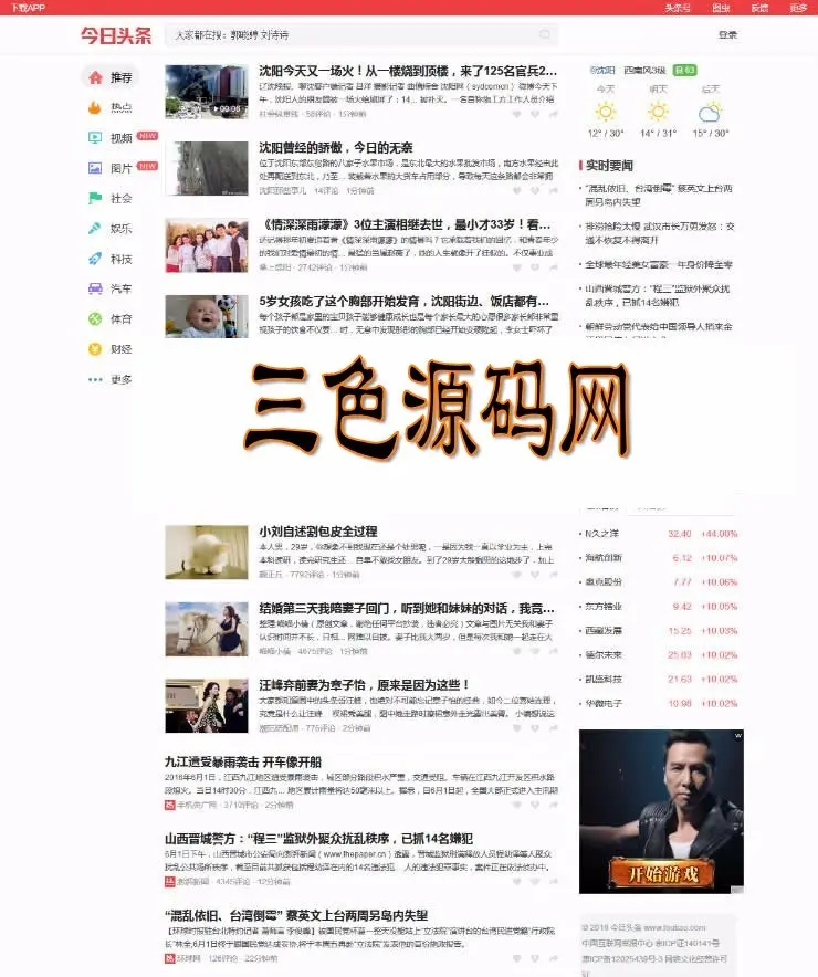 帝国CMS仿《今日头条》新闻资讯网站源码 带手机版和采集