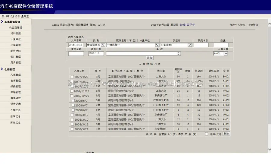 汽车4S店修理厂配件仓储管理系统ASP网站源码XYM565 ASP+ACCESS 