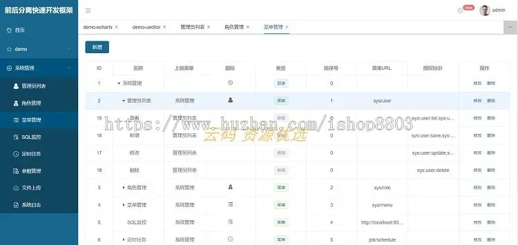 前后分离敏捷开发框架源码基于Vue+ElementUI+Springboot后台权限 