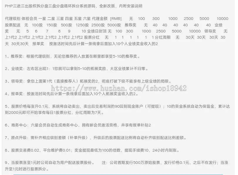 PHP三进三出股权拆分盘三盘分盘循环拆分系统源码