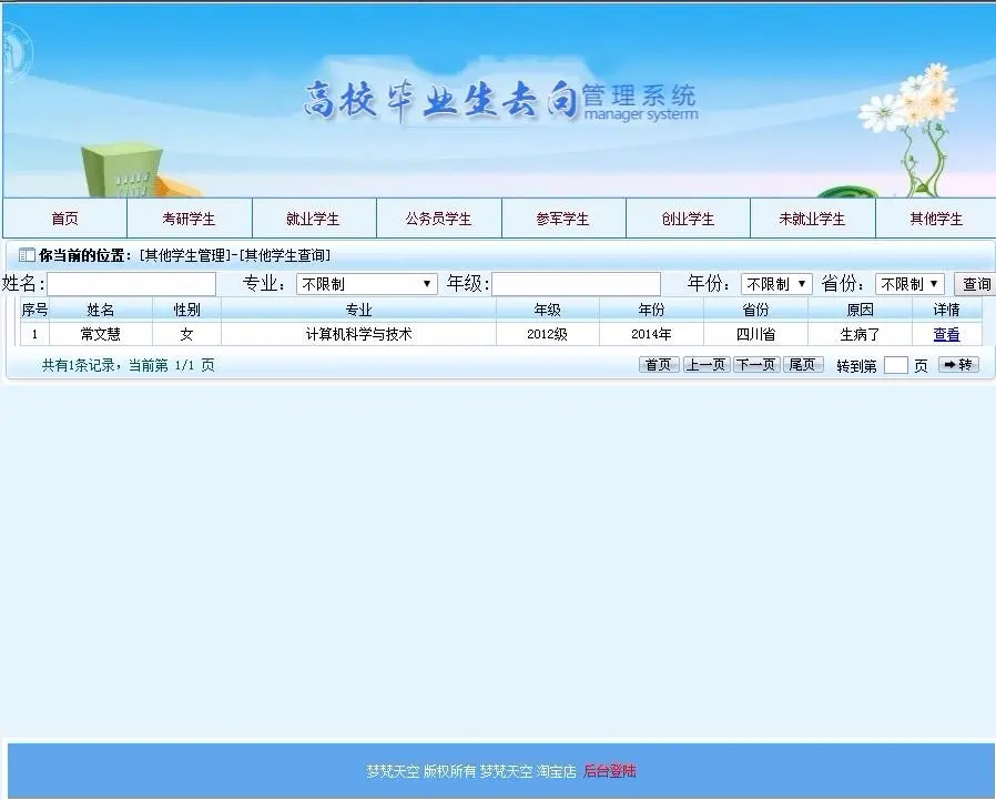 毕业生就业去向信息管理系统源码 毕业课程设计SSH2框架mysql java