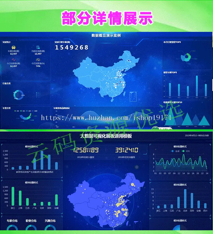 web大数据可视化分析大屏领导驾驶舱H5源码echarts统计BI报图表UI 