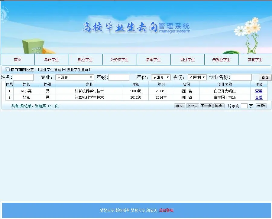 毕业生就业去向信息管理系统源码毕业课程设计SSH2框架mysql java