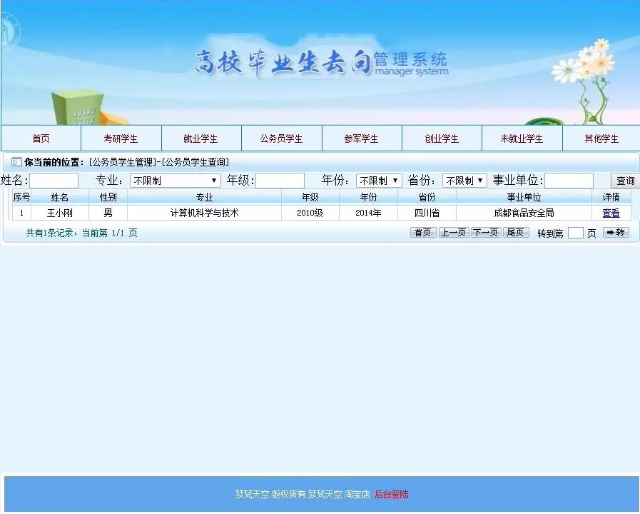 毕业生就业去向信息管理系统源码 SSH2框架