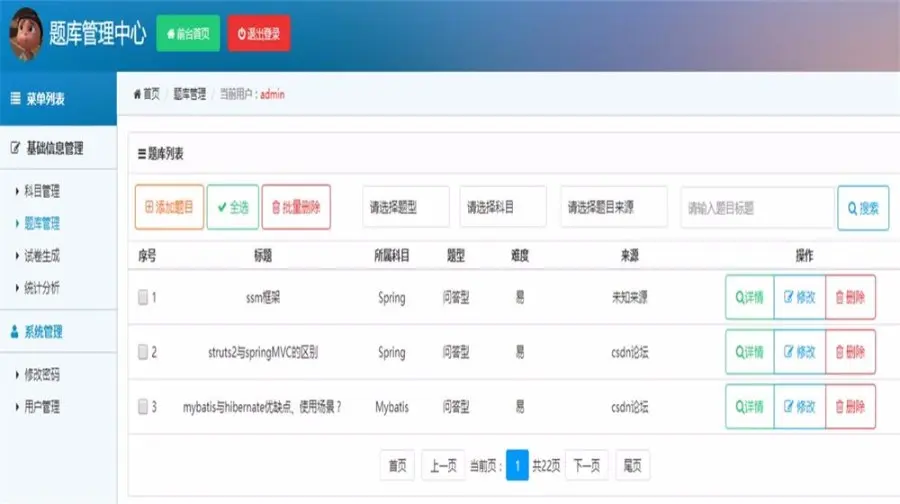 Java题库后台管理系统源码