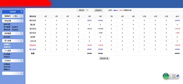 简单的 现金 流水 记账统 计网络版 财务系统源码 多用户