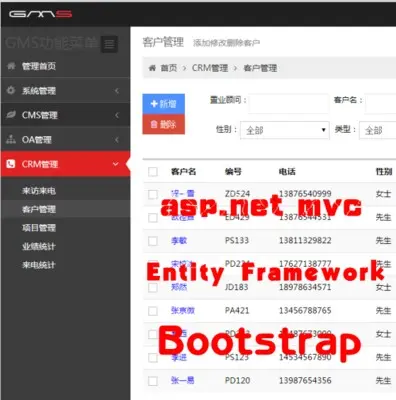 asp.net EF+MVC+Bootstrap C#源码 CMS建网站 OA办公 CRM后台系统 