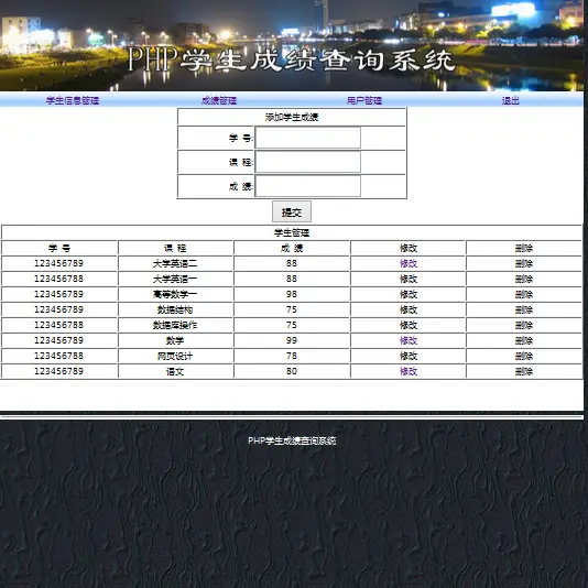 PHP成绩管理系统 PHP简单操作 学生成绩管理 成绩管理源码 三张表