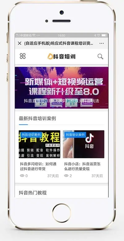 （自适应手机版）响应式抖音课程培训资讯类网站织梦模板html5抖音培训新闻资讯网站源