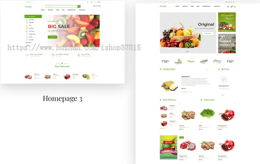 Shopify主题独立站有机食品、新鲜水果、蔬菜电子商务模板跨境电商4种风格Fruity 