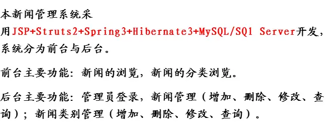 新闻管理系统+源码+文档 jsp ssh java web mvc j2ee bs 网页设计 