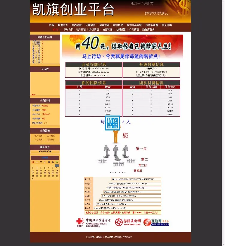 【发布】财富联盟俱乐部源码/3X8矩阵会员源码/爱心hz3X8公排网程序源 